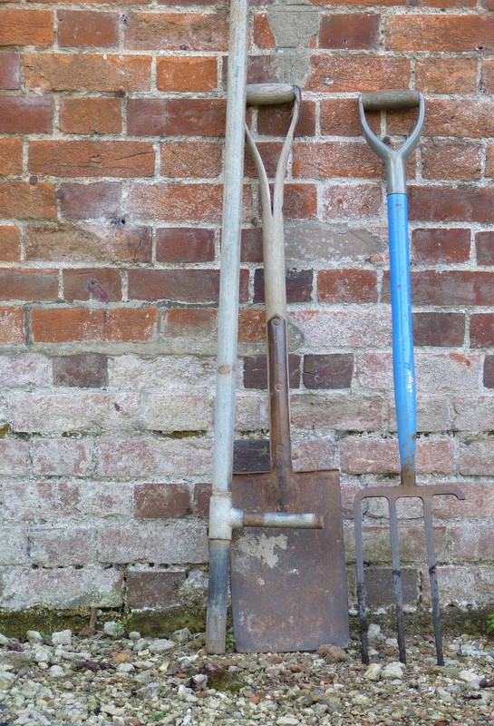 leek dibber with spade and fork